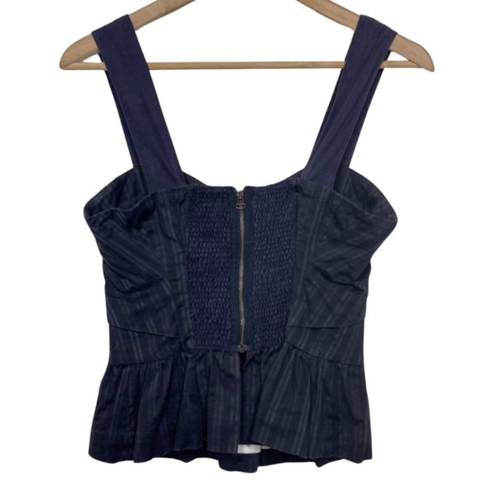 LEIFSDOTTIR | Anthropologie Navy Blue Striped Cropped Peplum Blouse | Size 4 - Picture 5 of 10